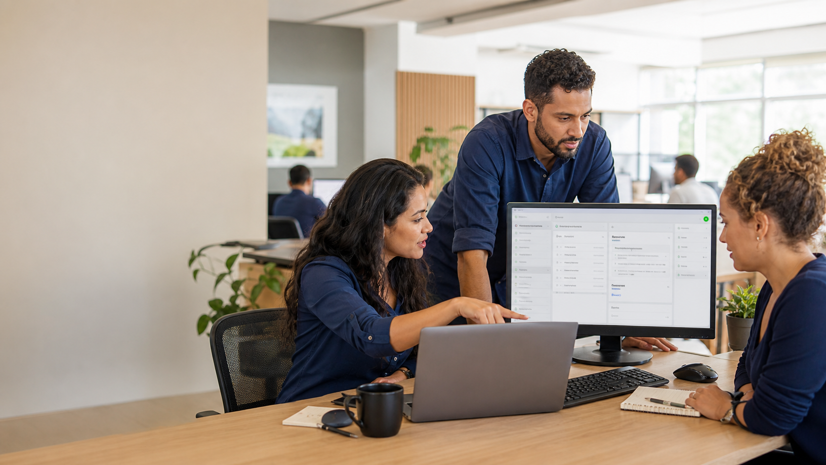 Equipe analisando em conjunto uma demanda apoiada por Inteligência Artificial